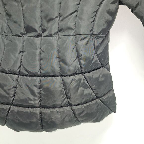 bebe Black Quilted Puffer Jacket LG | Gold Zippers | Hooded | Used - Picture 11 of 16